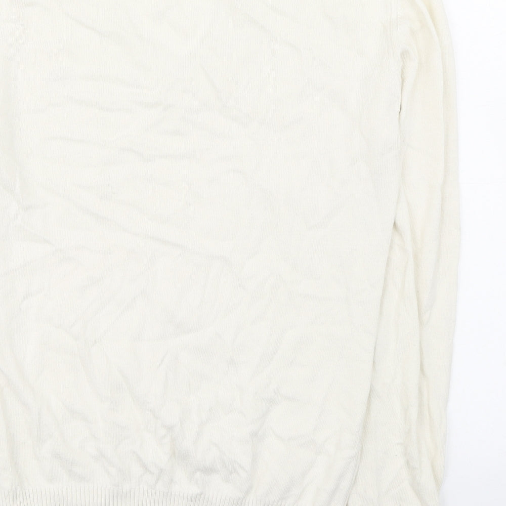 Thomas Burberry Mens Ivory V-Neck  Cotton Pullover Jumper Size L