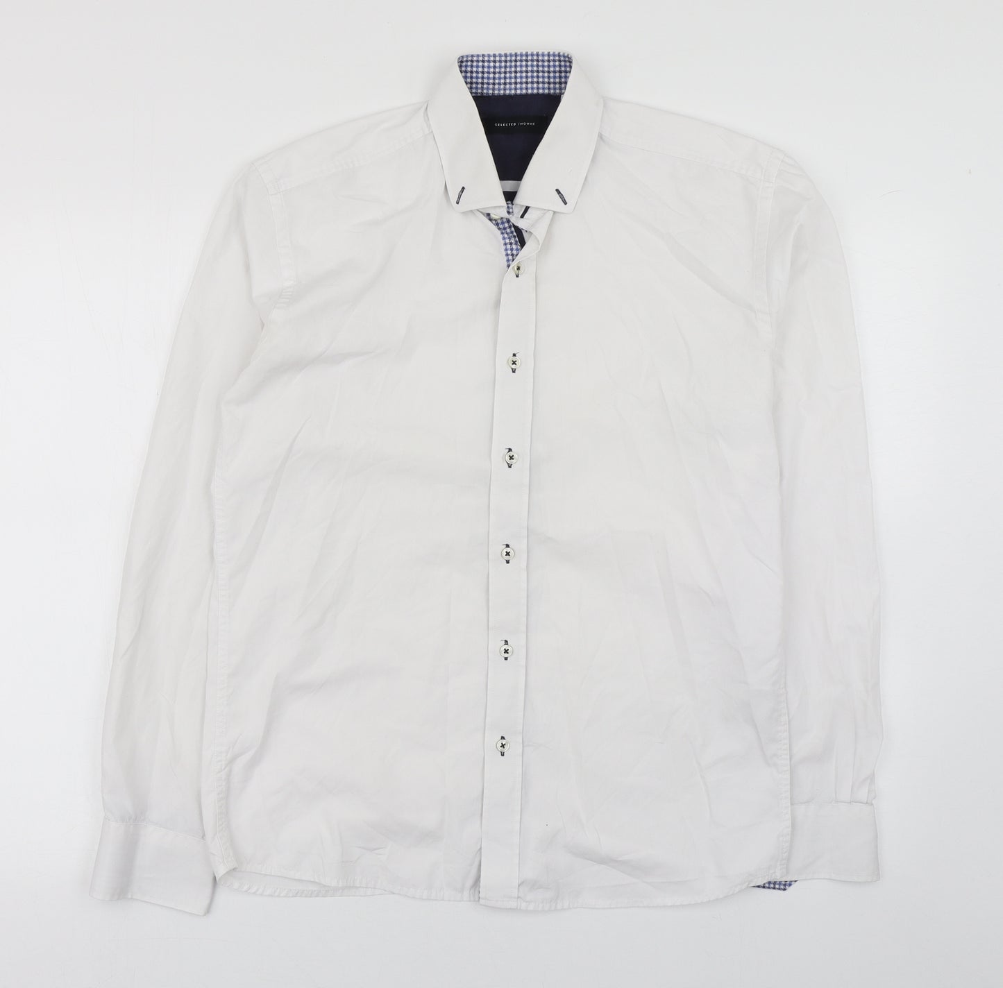 Selected Homme Mens White  Cotton  Dress Shirt Size M Collared Button