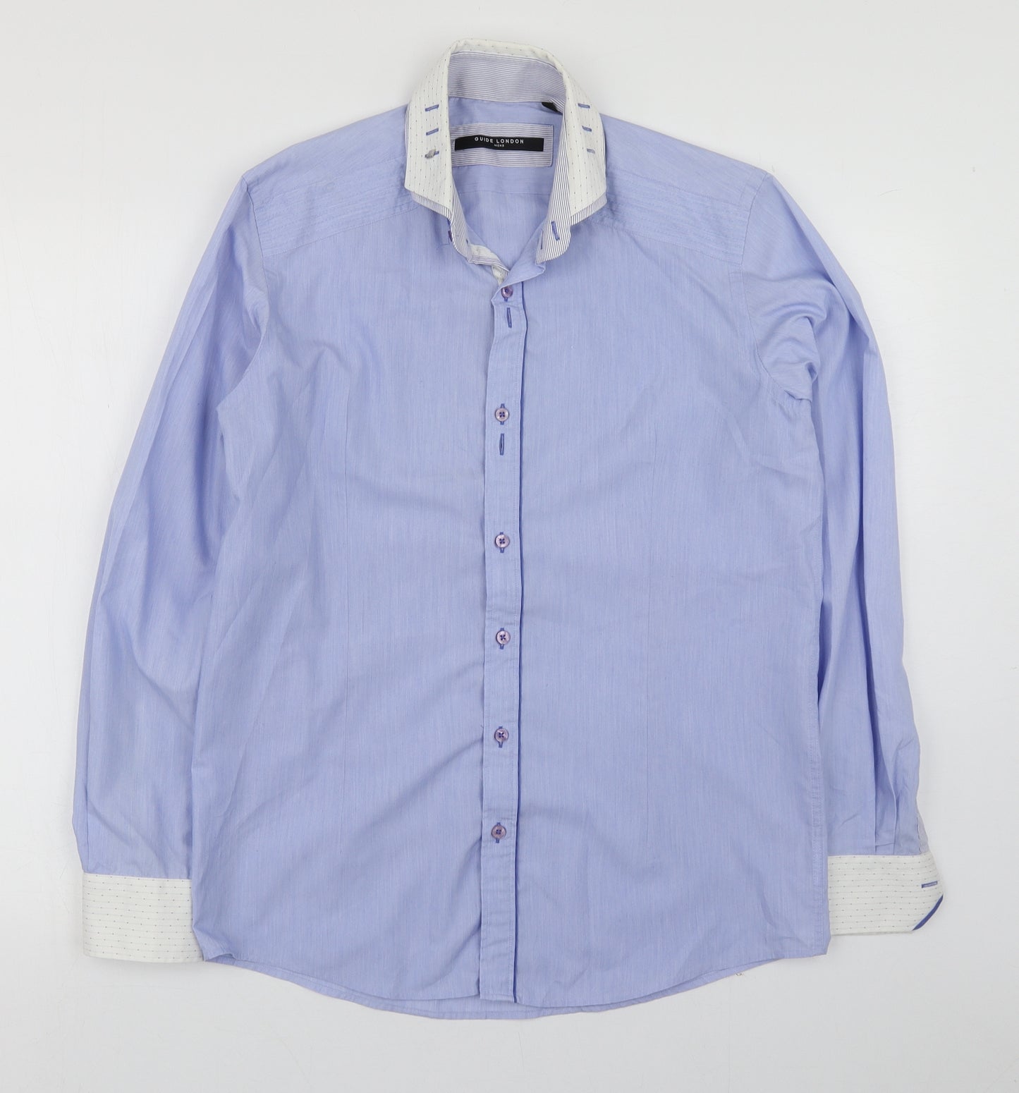 Guide London Mens Blue  Polyester  Dress Shirt Size M Collared Button