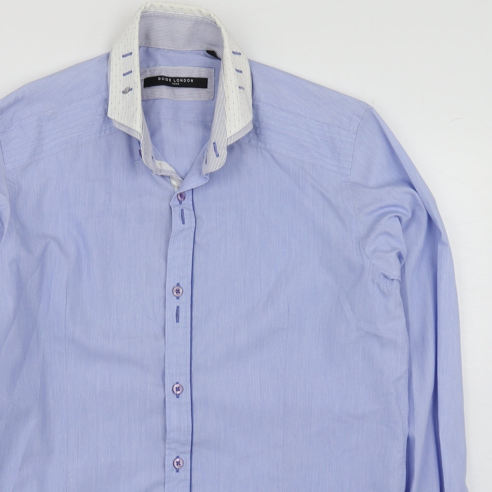 Guide London Mens Blue  Polyester  Dress Shirt Size M Collared Button
