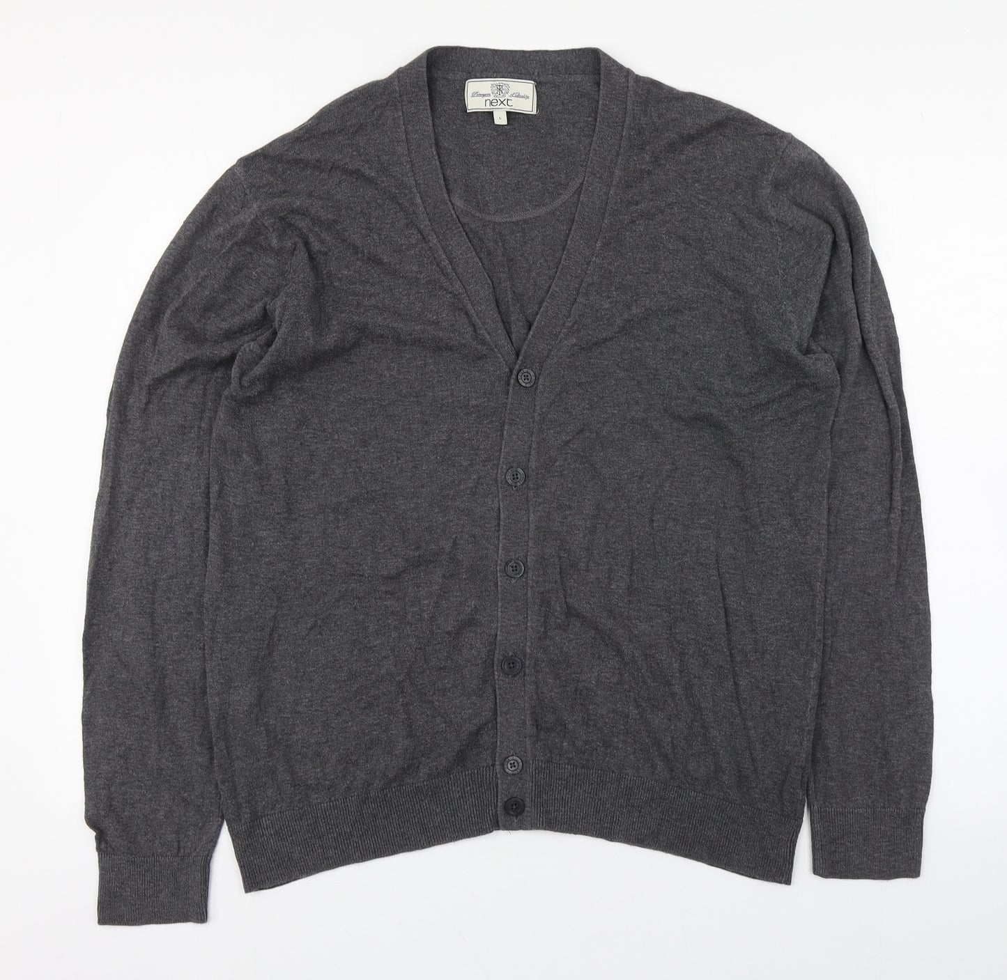 NEXT Mens Grey V-Neck  Cotton Cardigan Jumper Size L