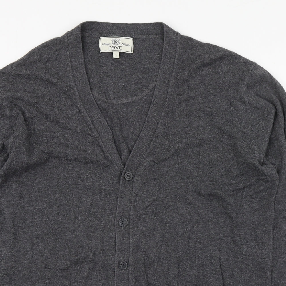 NEXT Mens Grey V-Neck  Cotton Cardigan Jumper Size L
