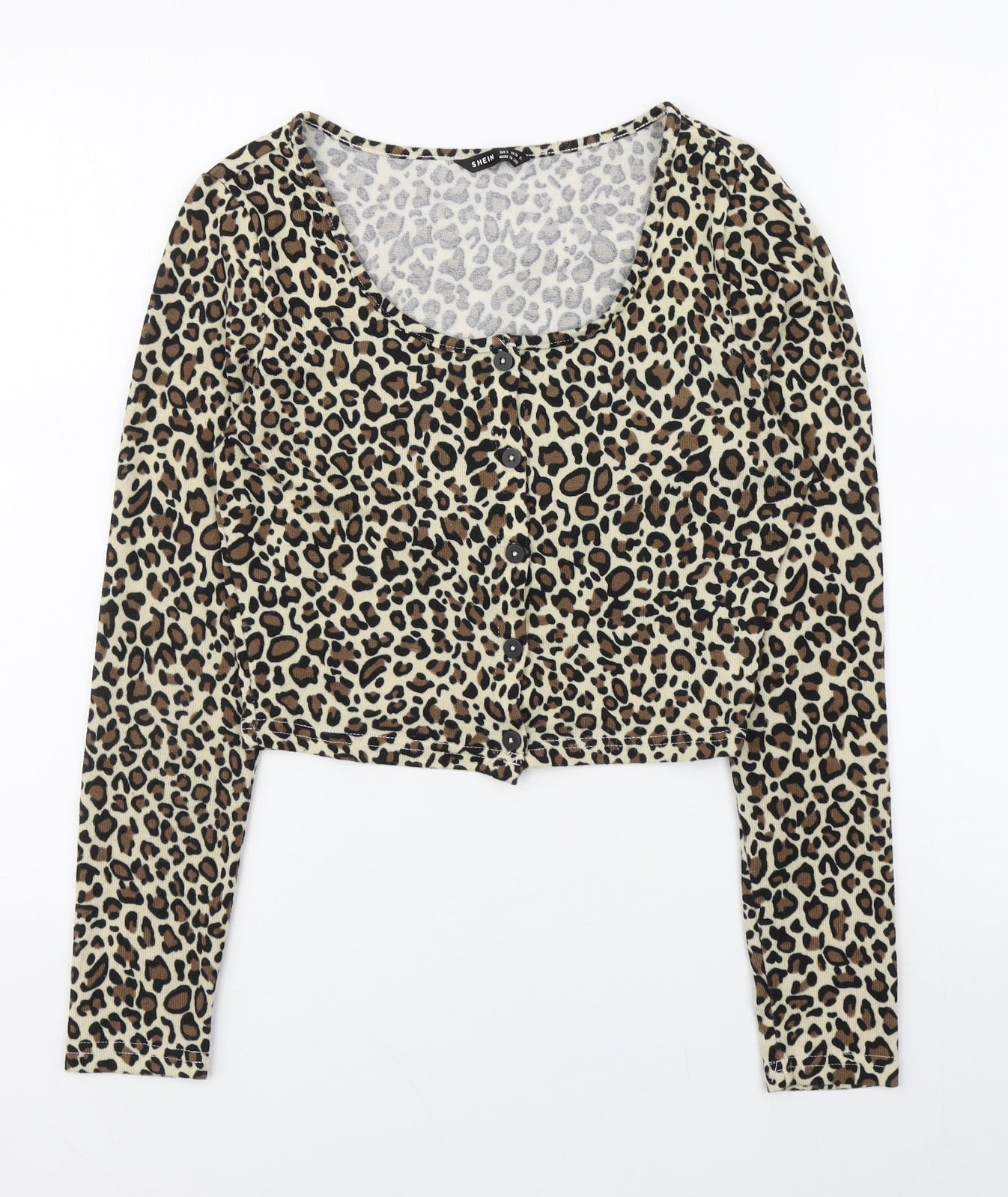 SheIn Womens Brown Animal Print Polyester Basic T-Shirt Size S Scoop Neck