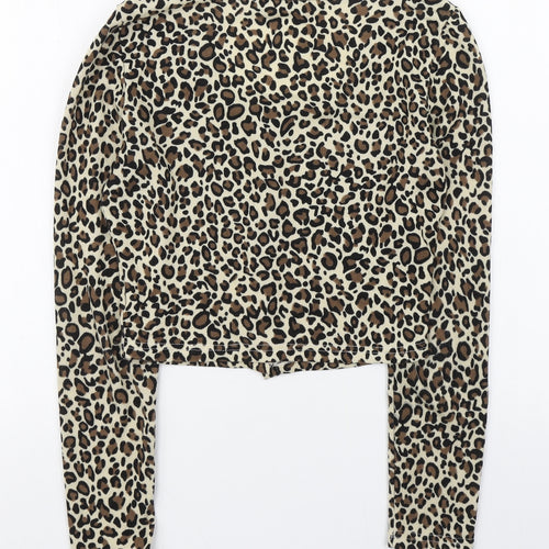 SheIn Womens Brown Animal Print Polyester Basic T-Shirt Size S Scoop Neck