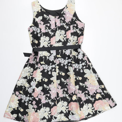 Kaliko Womens Multicoloured Floral Polyester Skater Dress  Size 6  Scoop Neck Zip