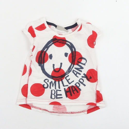 NEXT Girls White Polka Dot Cotton Basic T-Shirt Size 3-6 Months Crew Neck  - Smile