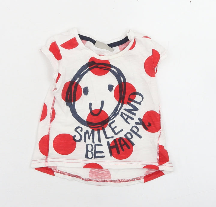 NEXT Girls White Polka Dot Cotton Basic T-Shirt Size 3-6 Months Crew Neck - Smile