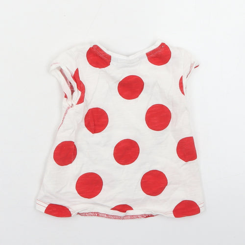 NEXT Girls White Polka Dot Cotton Basic T-Shirt Size 3-6 Months Crew Neck  - Smile