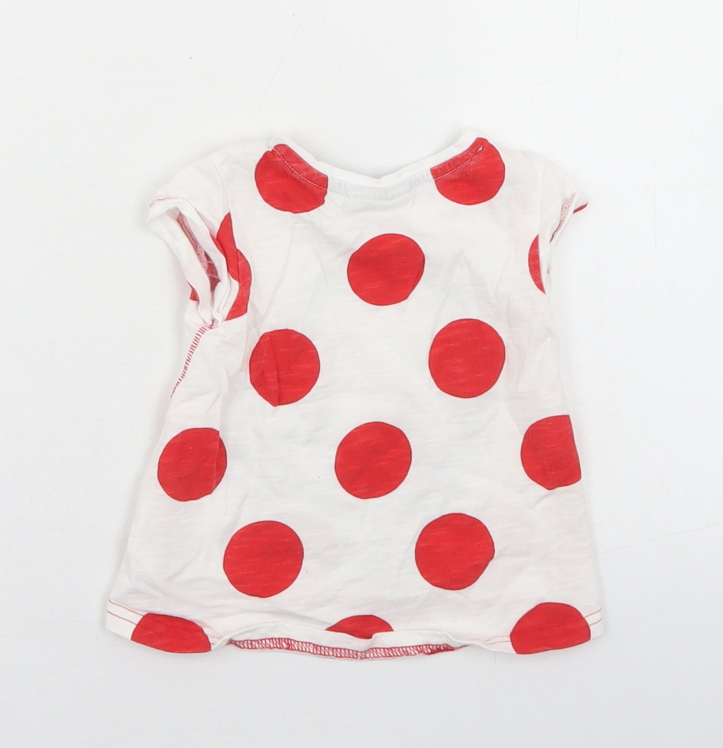 NEXT Girls White Polka Dot Cotton Basic T-Shirt Size 3-6 Months Crew Neck  - Smile