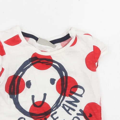 NEXT Girls White Polka Dot Cotton Basic T-Shirt Size 3-6 Months Crew Neck  - Smile