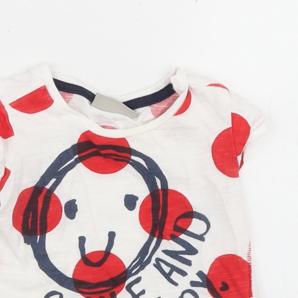NEXT Girls White Polka Dot Cotton Basic T-Shirt Size 3-6 Months Crew Neck  - Smile