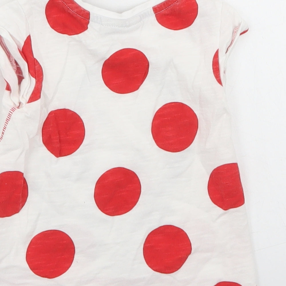 NEXT Girls White Polka Dot Cotton Basic T-Shirt Size 3-6 Months Crew Neck  - Smile