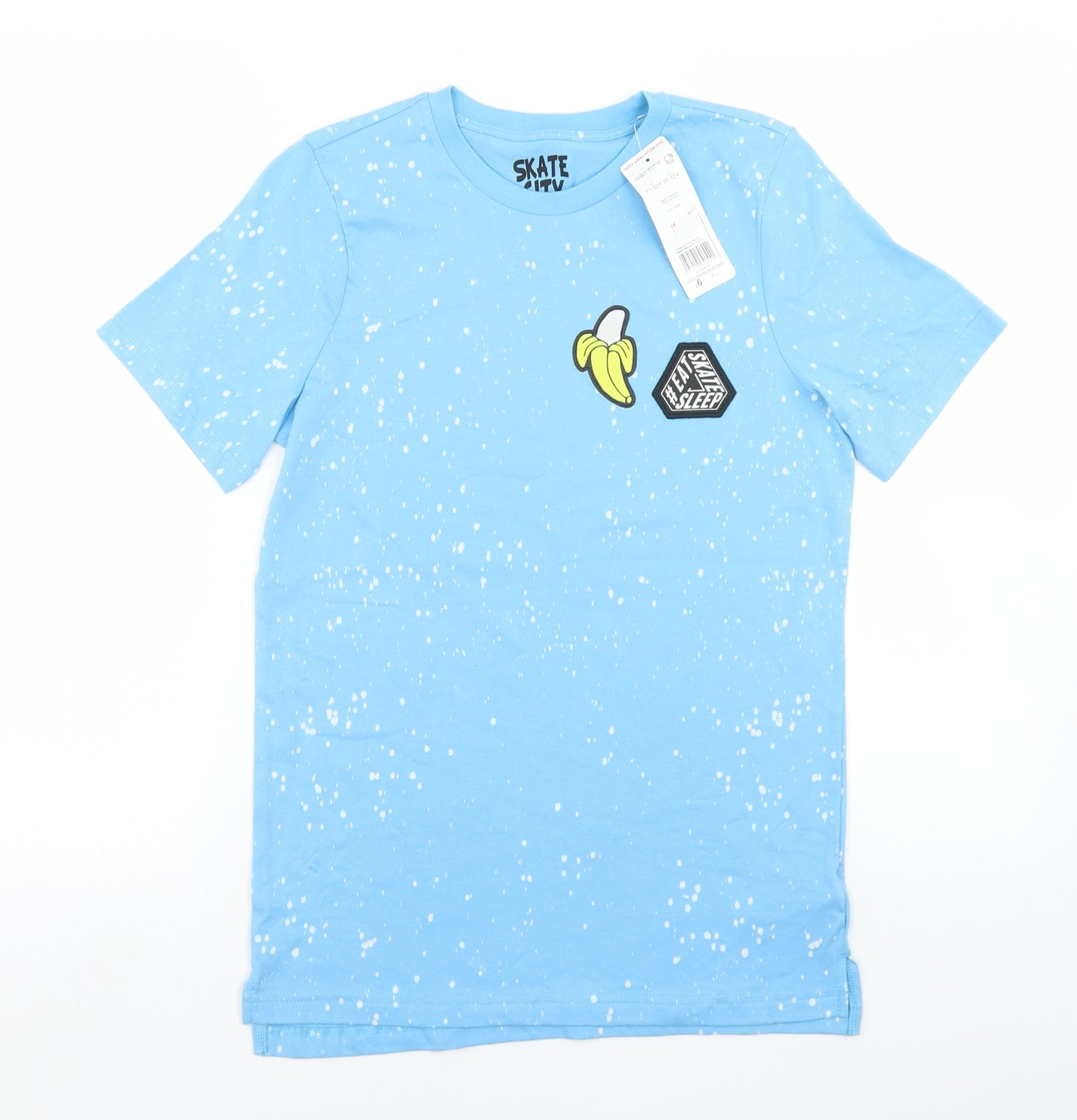 F&F Boys Blue  Cotton Basic T-Shirt Size 11-12 Years Crew Neck  - Skater