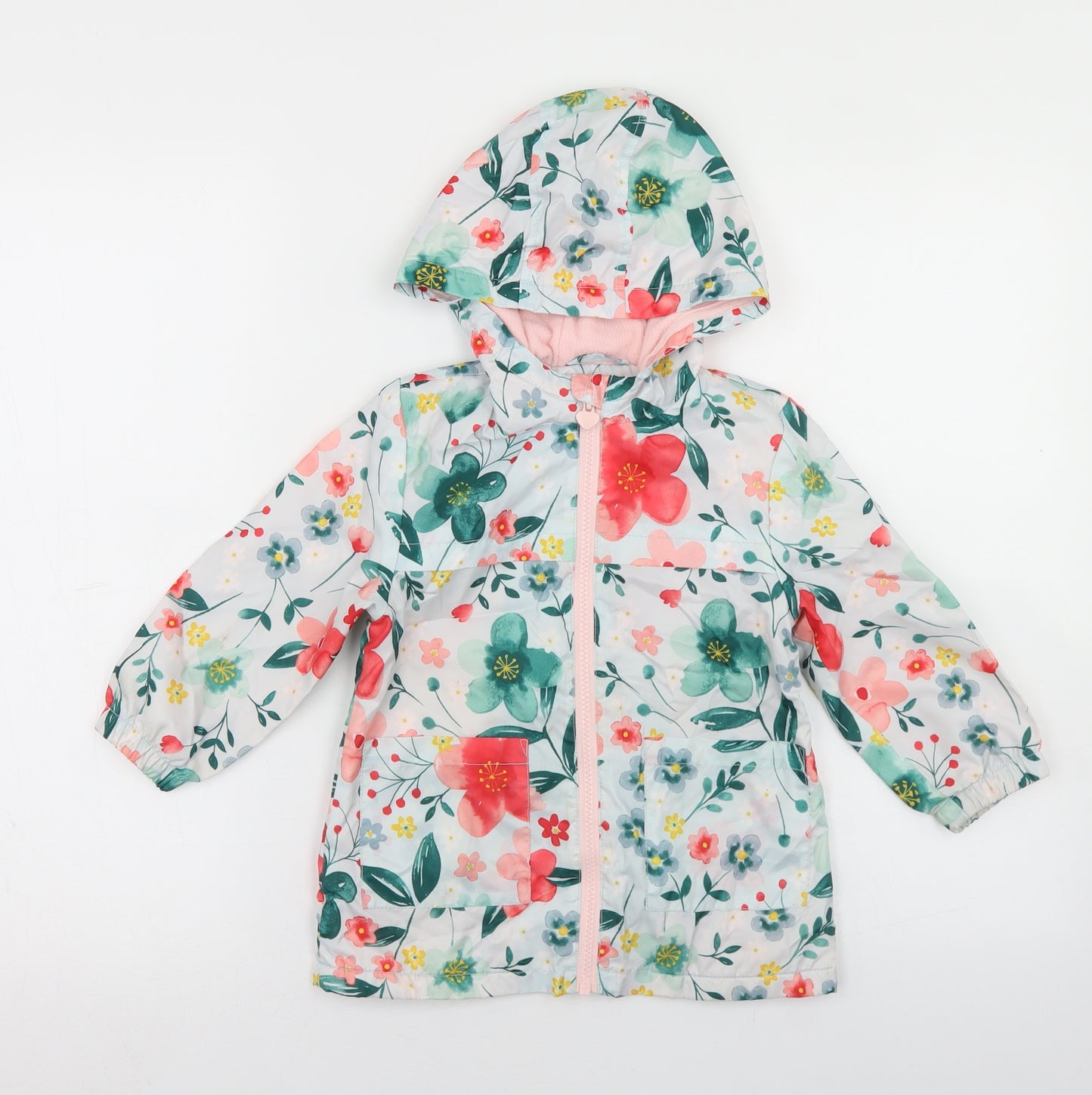 George Girls Blue Floral  Jacket  Size 2-3 Years  Zip - Fleece Lined