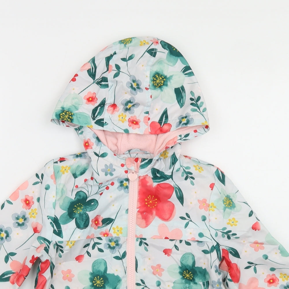 George Girls Blue Floral  Jacket  Size 2-3 Years  Zip - Fleece Lined