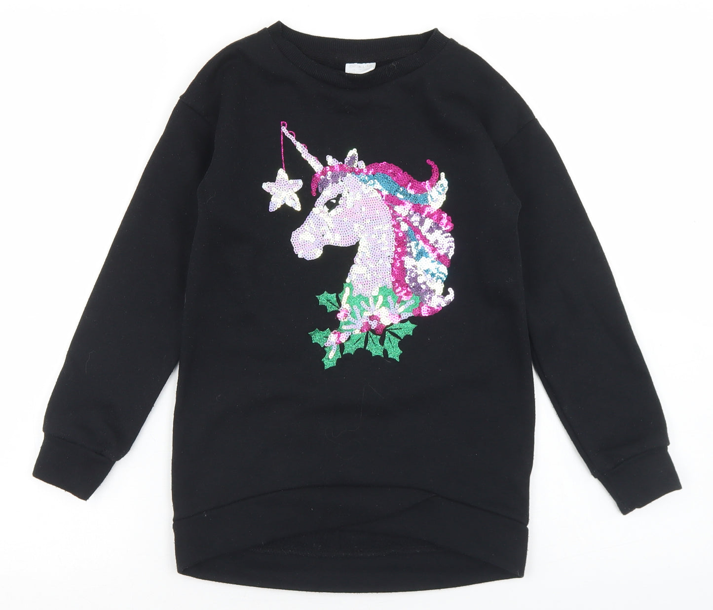 F&F Girls Black  Polyester Pullover Sweatshirt Size 7-8 Years   - Unicorn