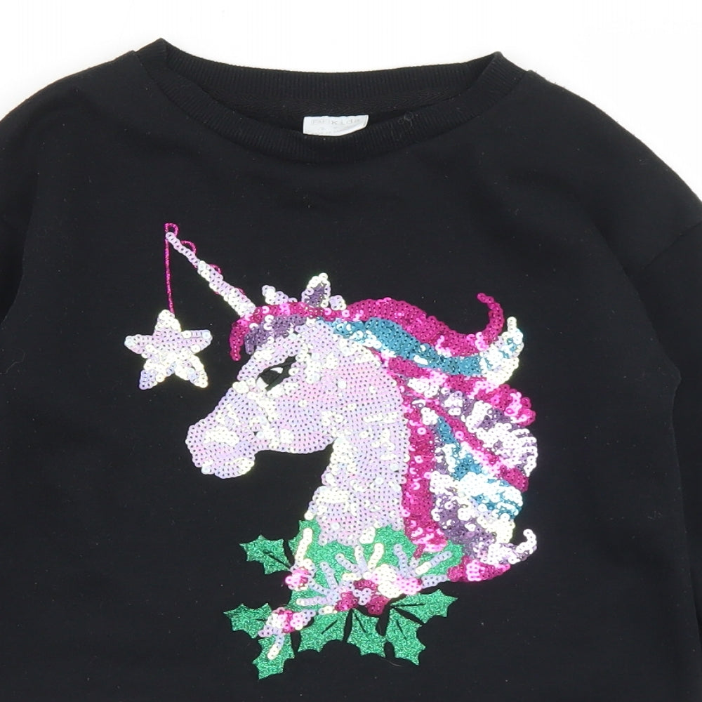 F&F Girls Black  Polyester Pullover Sweatshirt Size 7-8 Years   - Unicorn