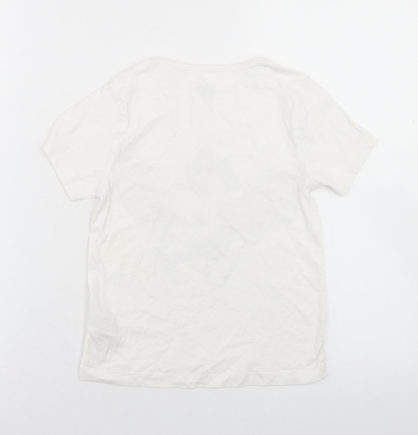 Primark Girls White  Cotton Basic T-Shirt Size 5-6 Years Crew Neck  - Dumbo