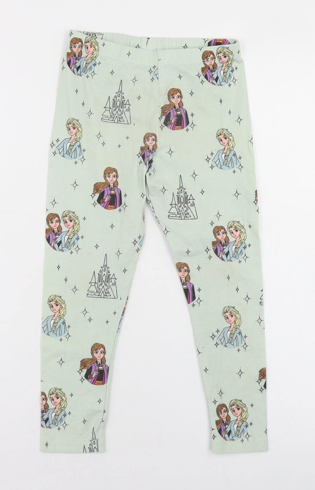 Primark Girls Green Geometric Cotton Jogger Trousers Size 6-7 Years  Regular  - Frozen Anna & Elsa