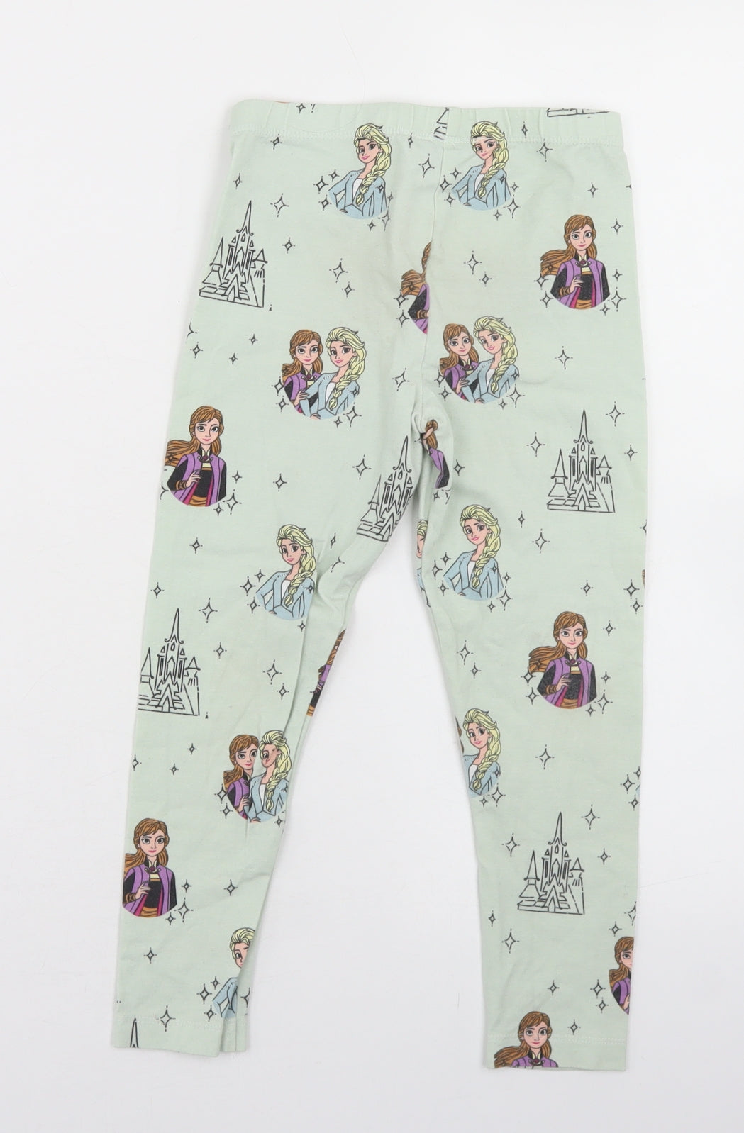 Primark Girls Green Geometric Cotton Jogger Trousers Size 6-7 Years  Regular  - Frozen Anna & Elsa