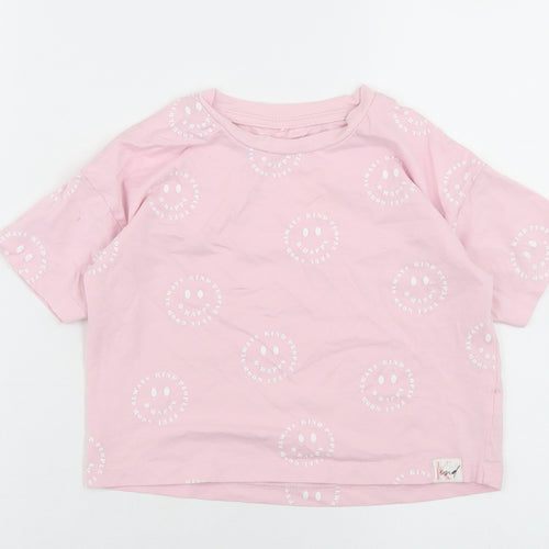 George Girls Pink Geometric Cotton Cropped T-Shirt Size 5-6 Years Crew Neck  - Smiley Face