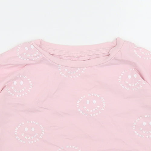 George Girls Pink Geometric Cotton Cropped T-Shirt Size 5-6 Years Crew Neck  - Smiley Face
