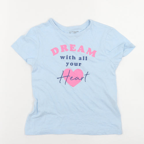 Primark Girls Blue  Cotton Basic T-Shirt Size 5-6 Years Crew Neck  - Dream