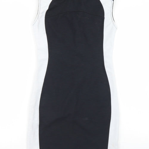 Pull&Bear Womens Black Colourblock Polyester Bodycon  Size L  Round Neck Zip