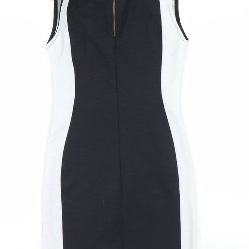 Pull&Bear Womens Black Colourblock Polyester Bodycon  Size L  Round Neck Zip