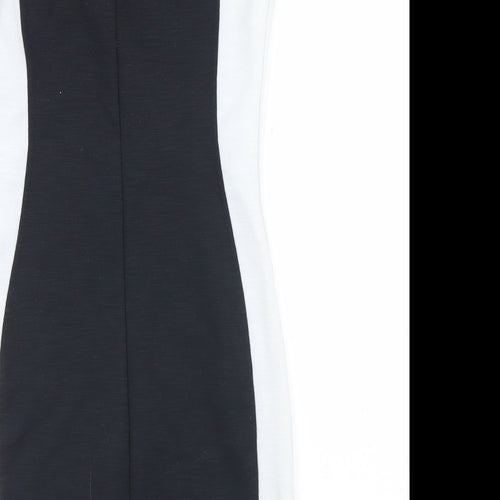 Pull&Bear Womens Black Colourblock Polyester Bodycon  Size L  Round Neck Zip