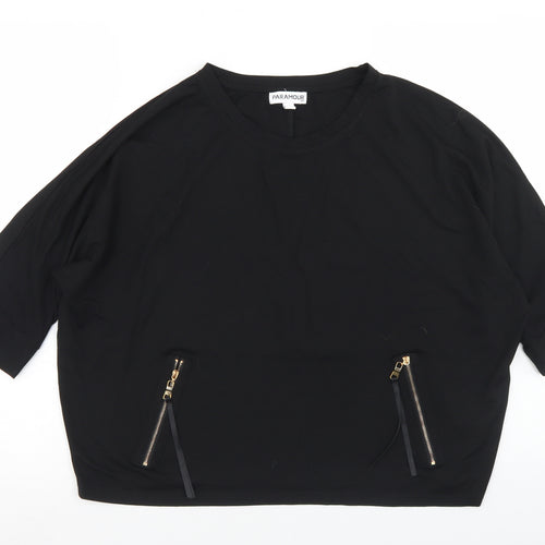 Paramour Womens Black  Viscose Cropped T-Shirt Size M Round Neck