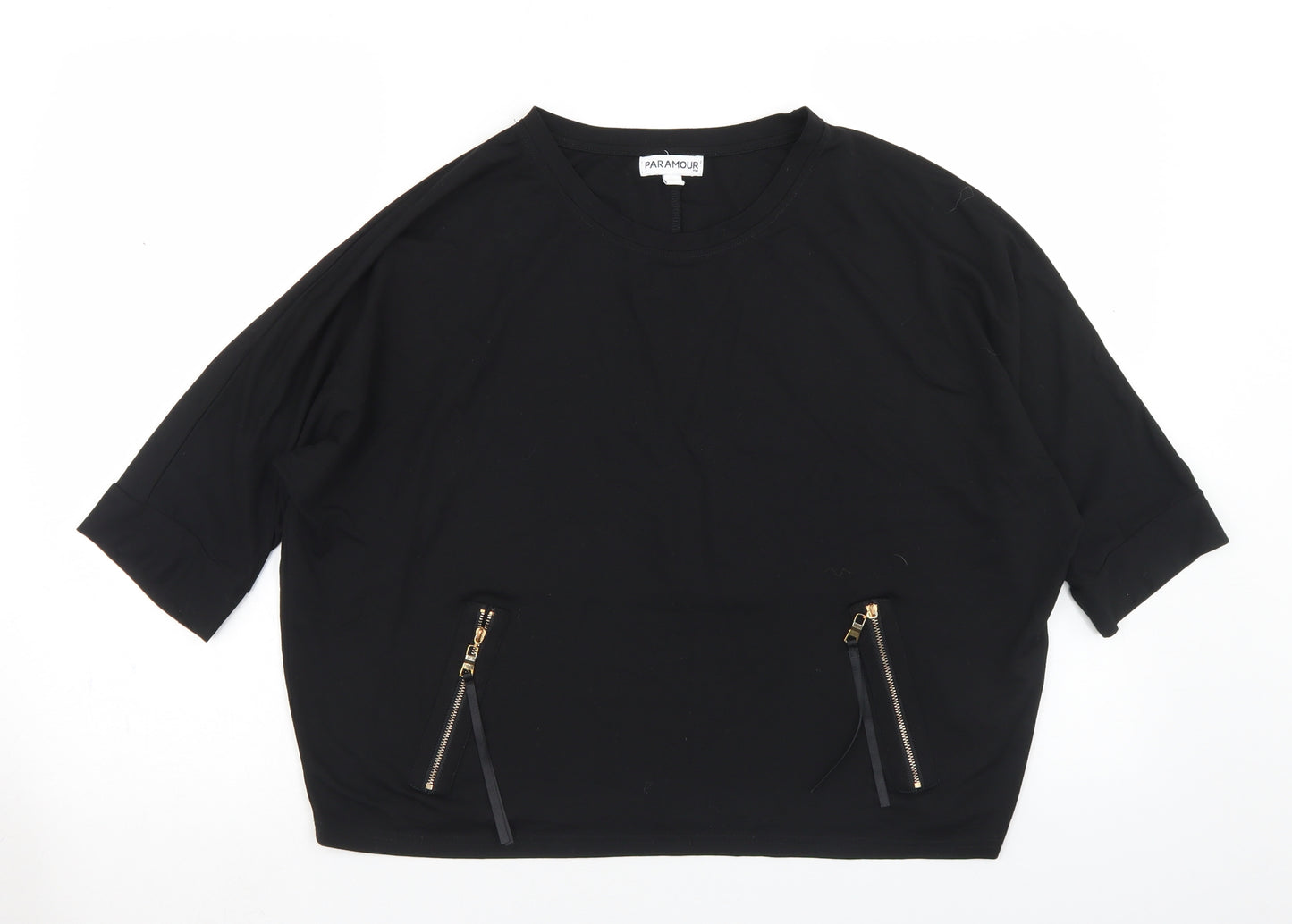 Paramour Womens Black  Viscose Cropped T-Shirt Size M Round Neck