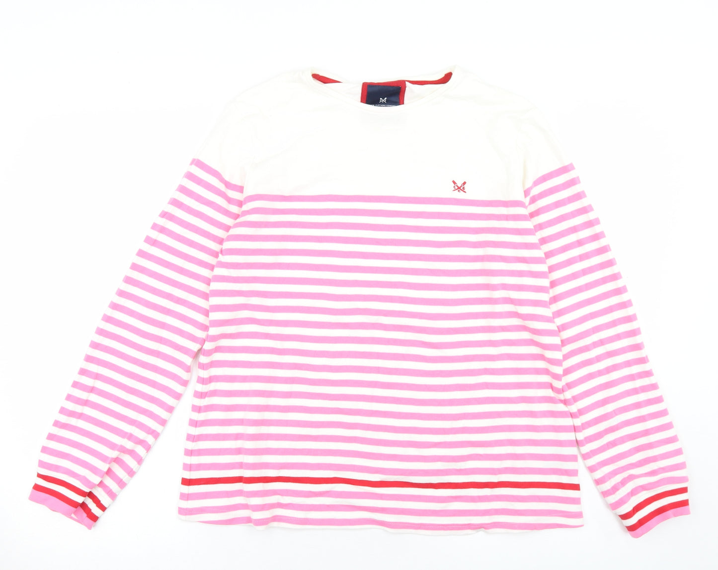 Crew Clothing Womens Pink Striped Cotton Basic T-Shirt Size 16 Round Neck