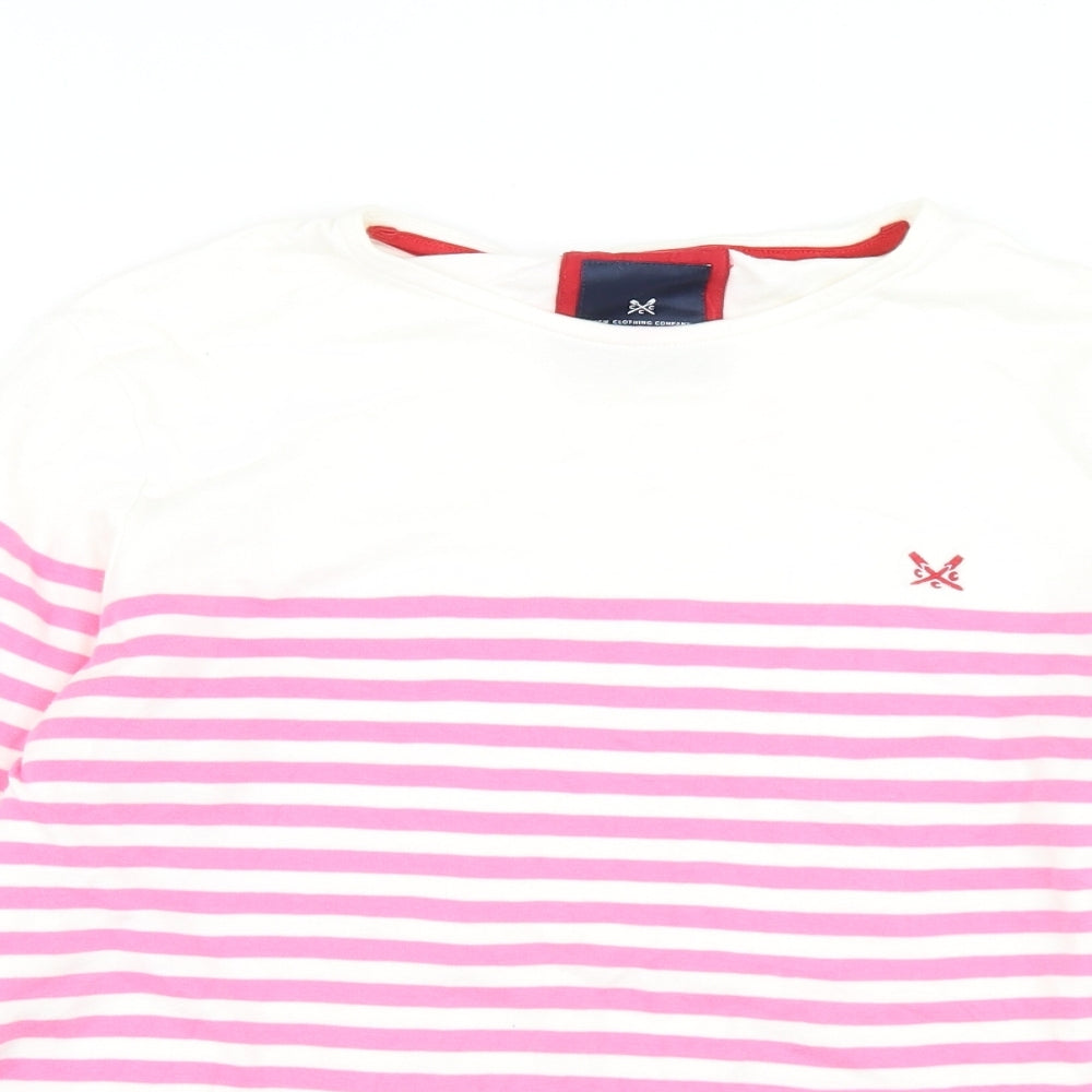 Crew Clothing Womens Pink Striped Cotton Basic T-Shirt Size 16 Round Neck