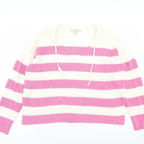 EDC Womens Pink V-Neck Striped Cotton Pullover Jumper Size M