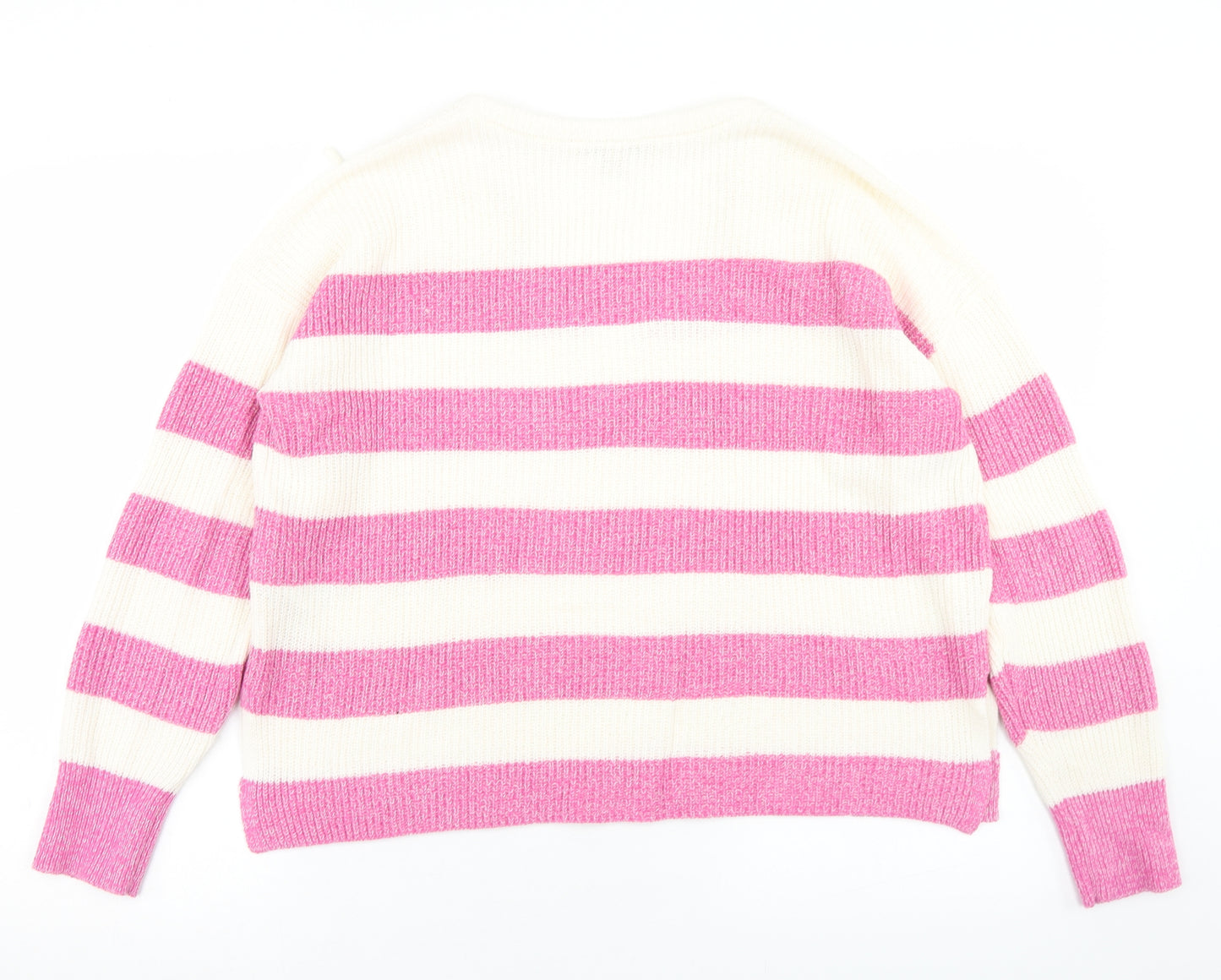 EDC Womens Pink V-Neck Striped Cotton Pullover Jumper Size M