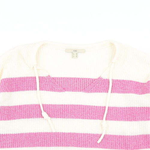 EDC Womens Pink V-Neck Striped Cotton Pullover Jumper Size M