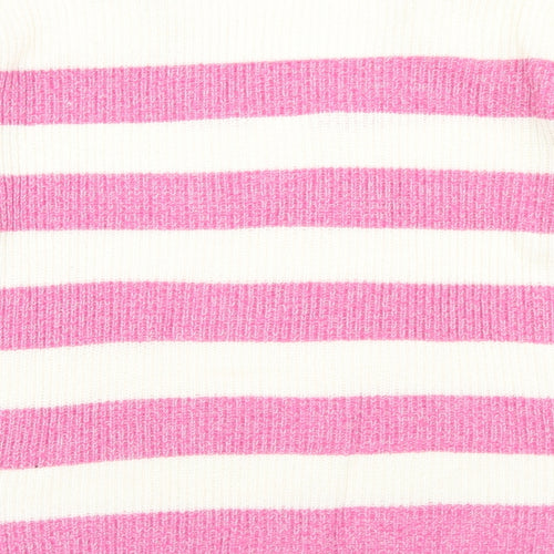 EDC Womens Pink V-Neck Striped Cotton Pullover Jumper Size M