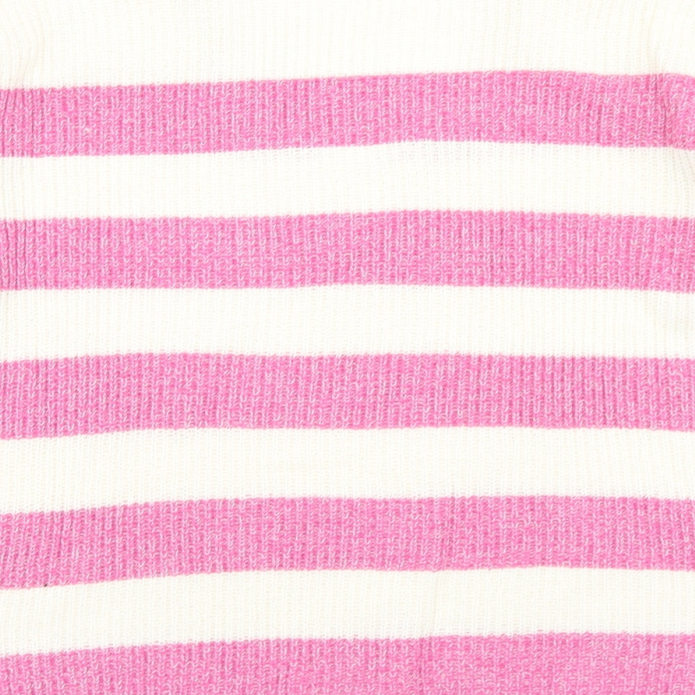 EDC Womens Pink V-Neck Striped Cotton Pullover Jumper Size M