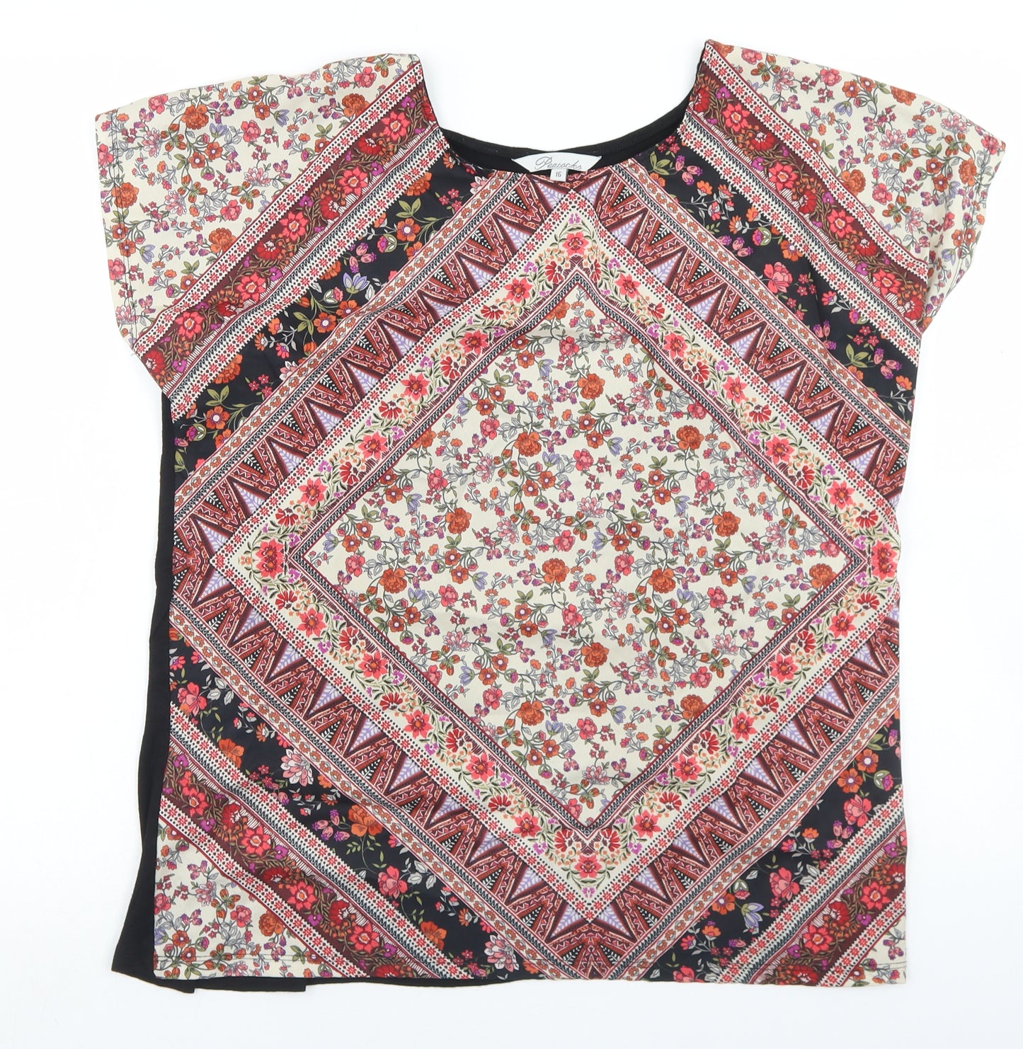 Peacocks Womens Multicoloured Floral Polyester Basic Blouse Size 16 Round Neck