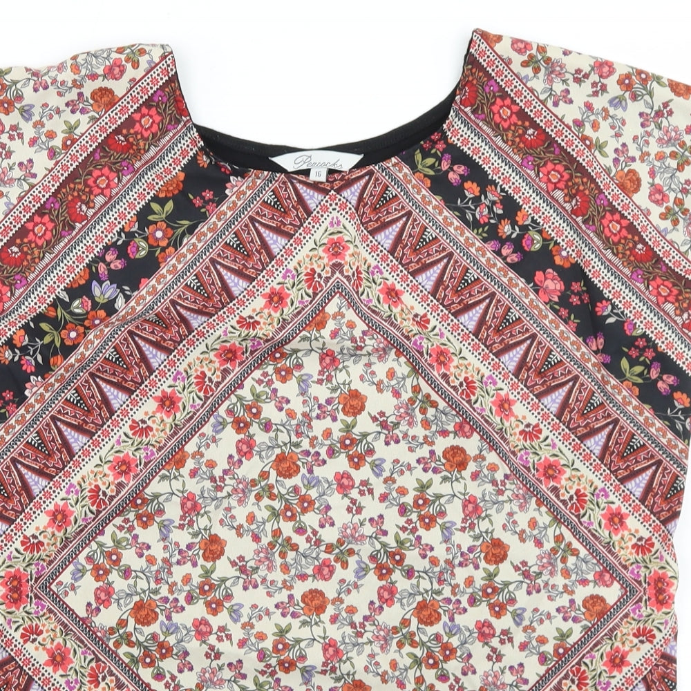 Peacocks Womens Multicoloured Floral Polyester Basic Blouse Size 16 Round Neck