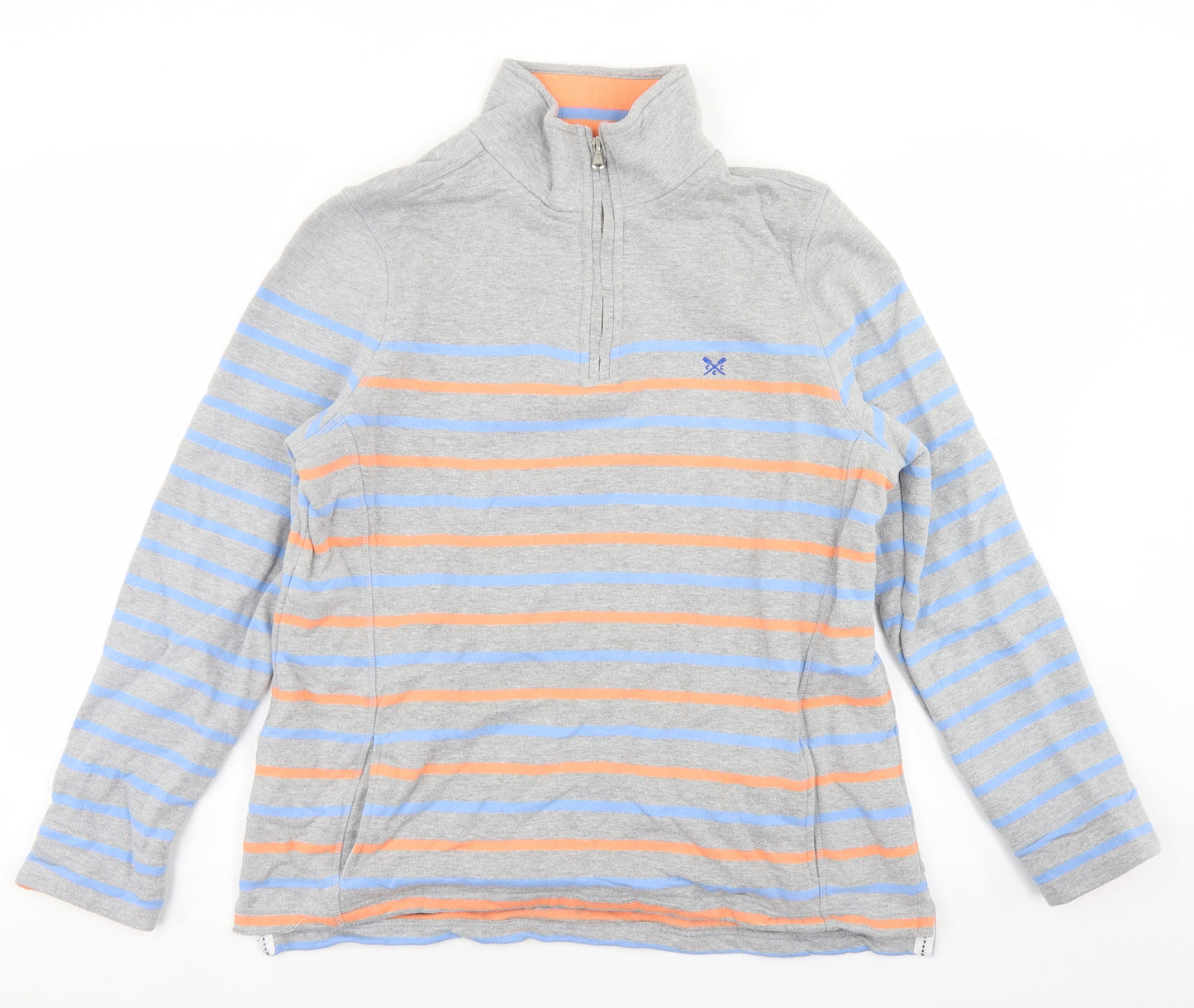 Crew Clothing Womens Grey Striped Cotton Pullover Sweatshirt Size 16  Zip