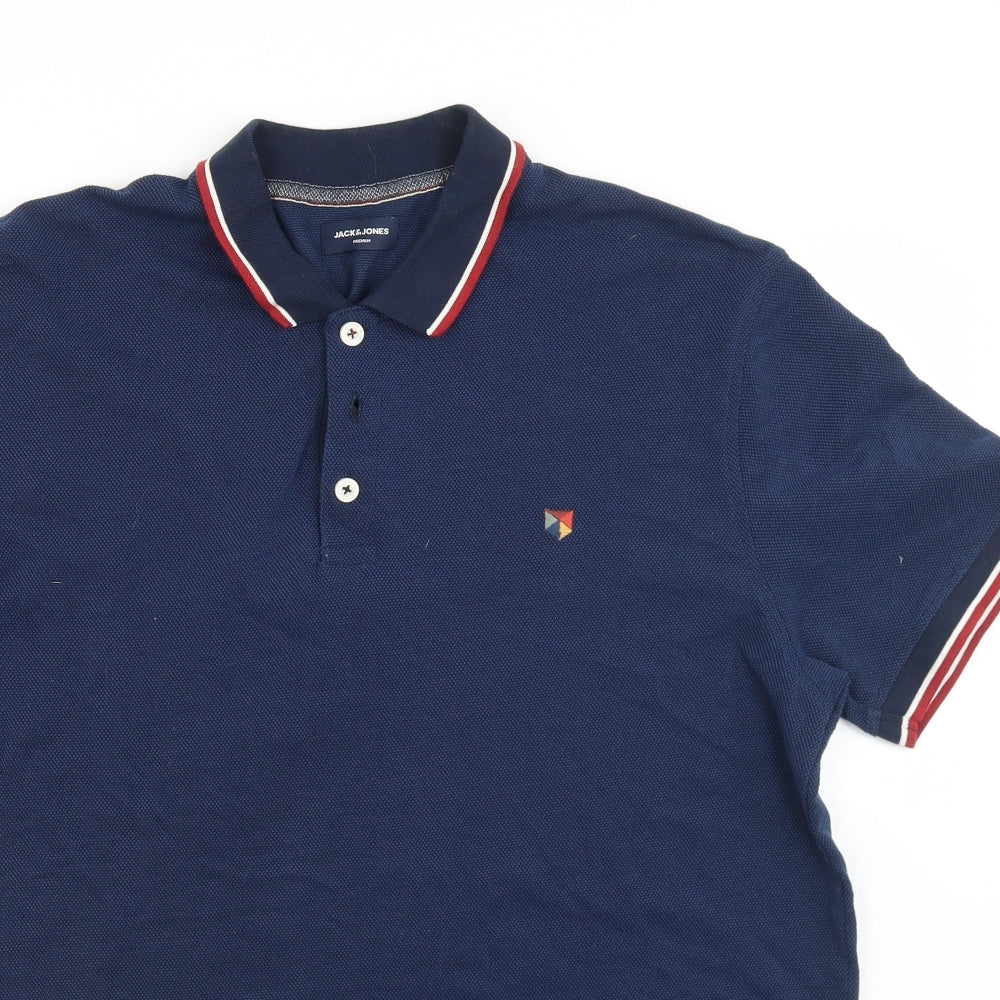 JACK & JONES Mens Blue  Cotton  Polo Size XL Collared Button