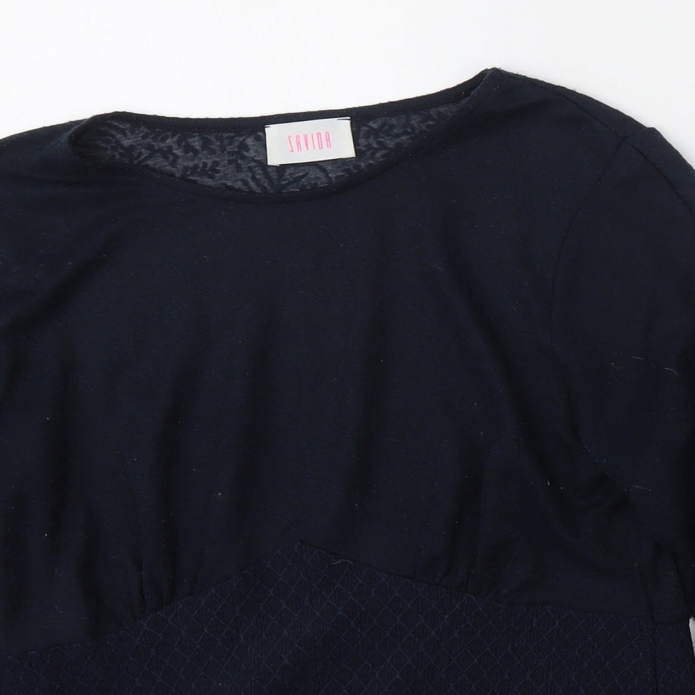 Savior Womens Blue  Polyester Basic Blouse Size S Round Neck