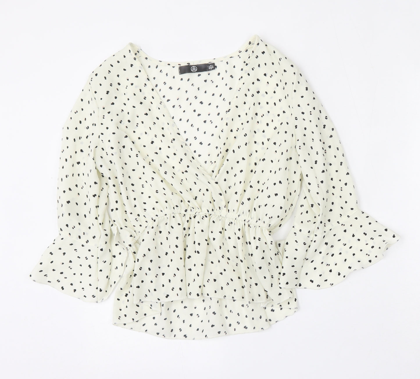 Missguided Womens White Animal Print Polyester Basic Blouse Size 8 V-Neck