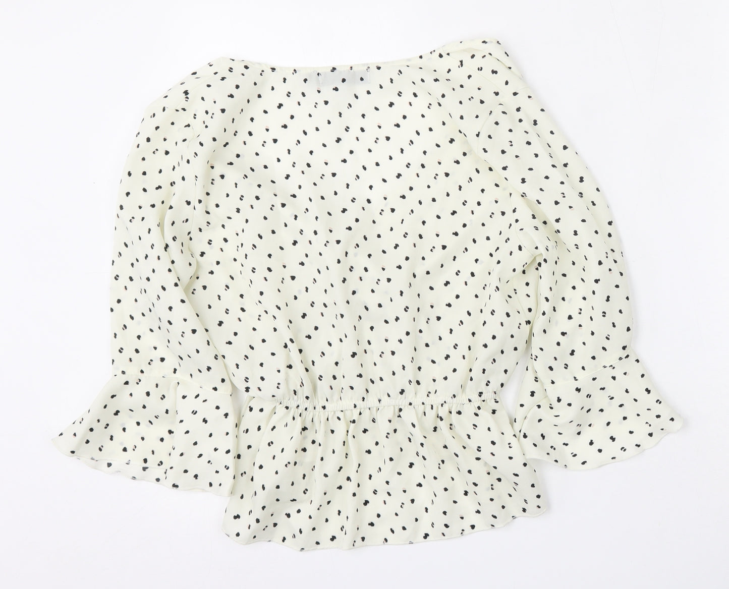 Missguided Womens White Animal Print Polyester Basic Blouse Size 8 V-Neck