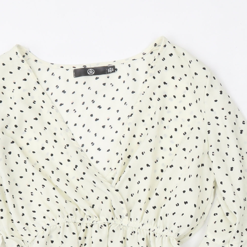 Missguided Womens White Animal Print Polyester Basic Blouse Size 8 V-Neck
