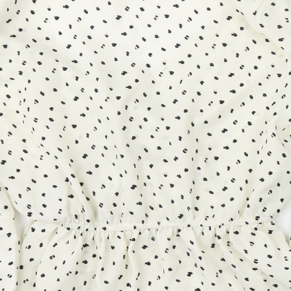 Missguided Womens White Animal Print Polyester Basic Blouse Size 8 V-Neck