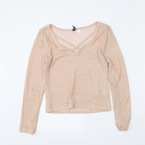 Divided by H&M Womens Pink  Polyester Basic Blouse Size S V-Neck