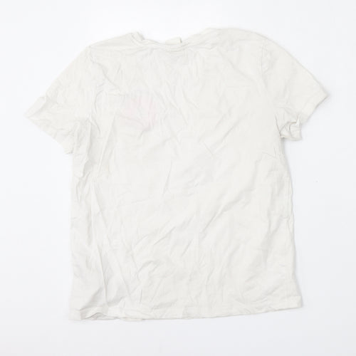 H&M Womens White  Cotton Basic T-Shirt Size S Round Neck - Donut Worry